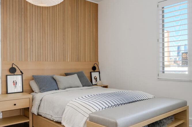 Millwork in bedroom of Fulton Market Penthouse