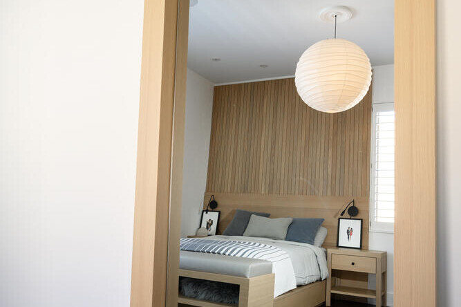 Millwork in bedroom of Fulton Market Penthouse