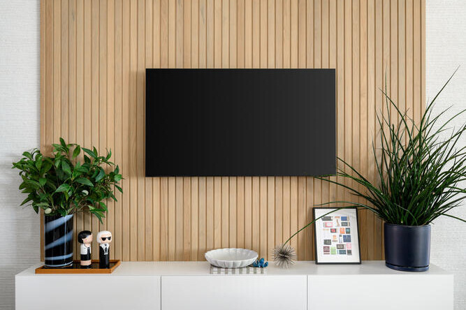 Millwork in living room of Fulton Market Penthouse